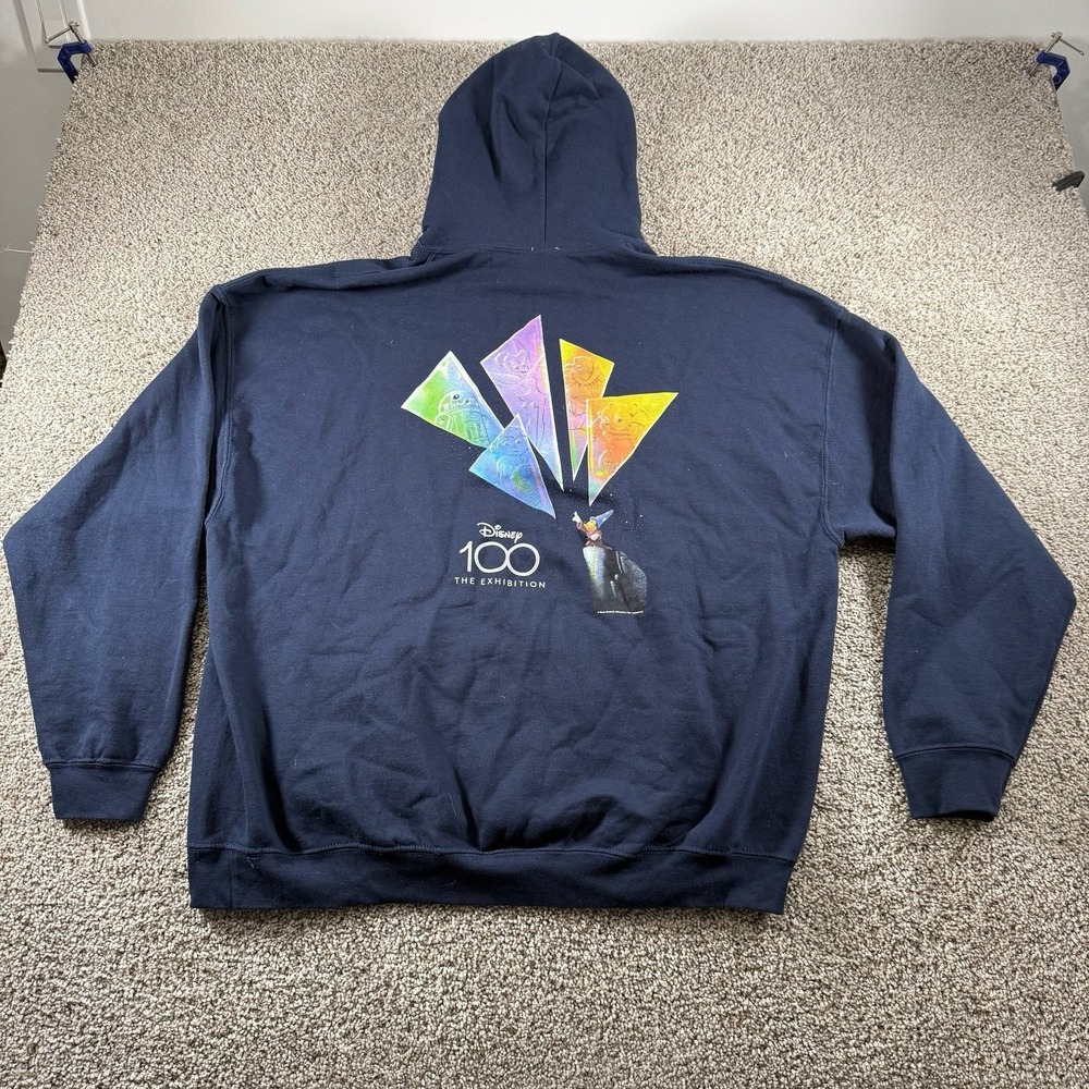 Disney 100 The Exhibition Sweater Mens XXL Navy Pullover Sorcerer Mickey Hoodie